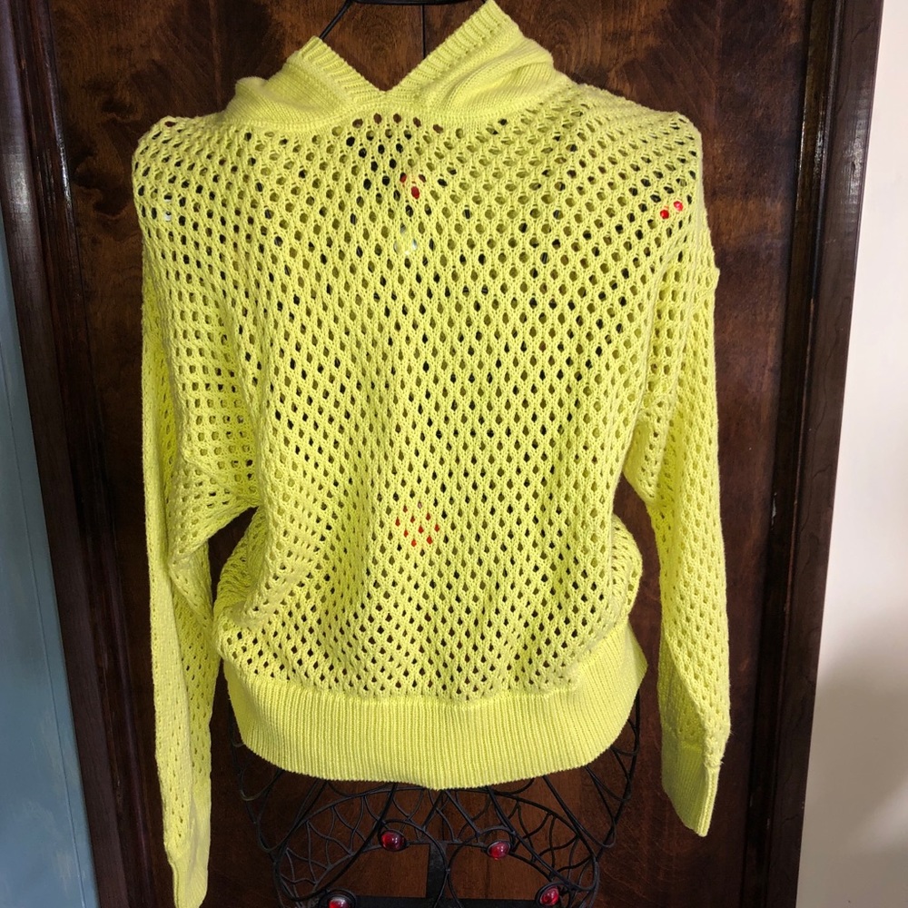 Bright neon yellow eyelet sweater